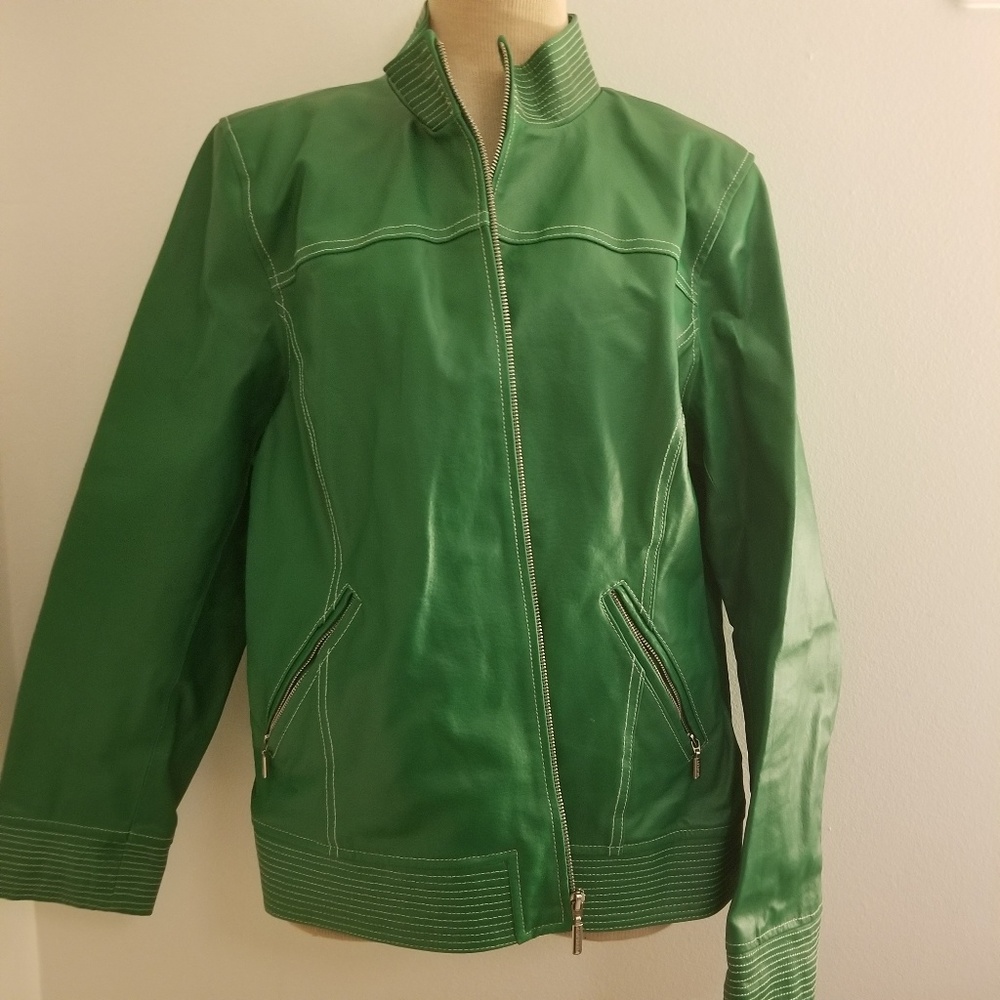 "BRADLEY BAYOU" Women's Green Leather Jacket